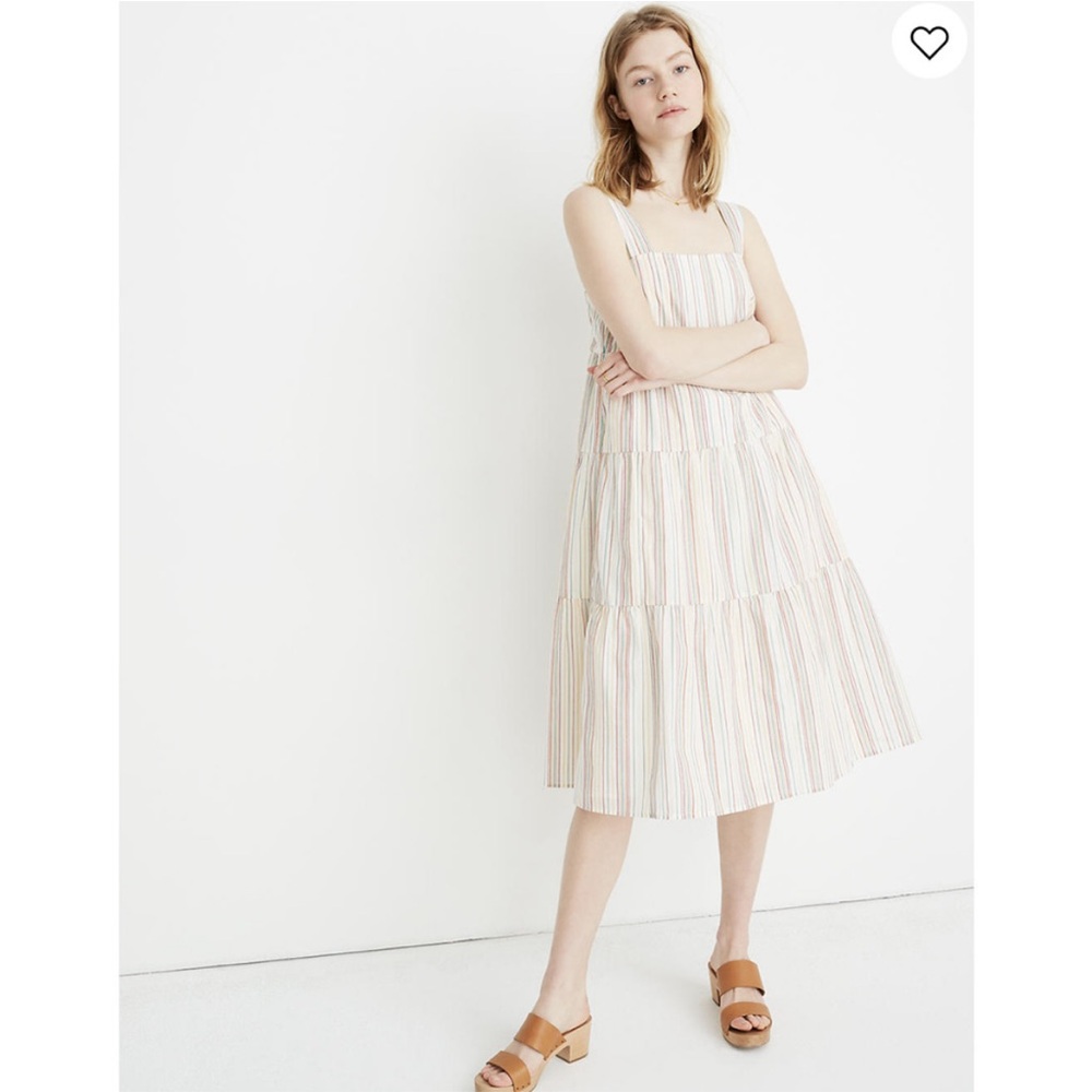 Madewell Tiered Midi Dress in Textured Rainbow Stripe (Size 00)